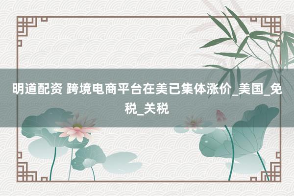 明道配资 跨境电商平台在美已集体涨价_美国_免税_关税
